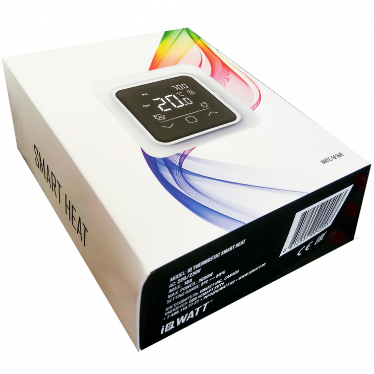 Программируемый терморегулятор с сенсорным дисплеем SMART HEAT WHITE